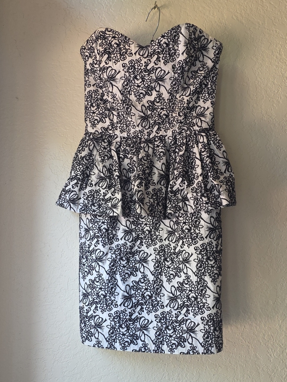 Betsey Johnson Black & White Strapless Peplum Dress